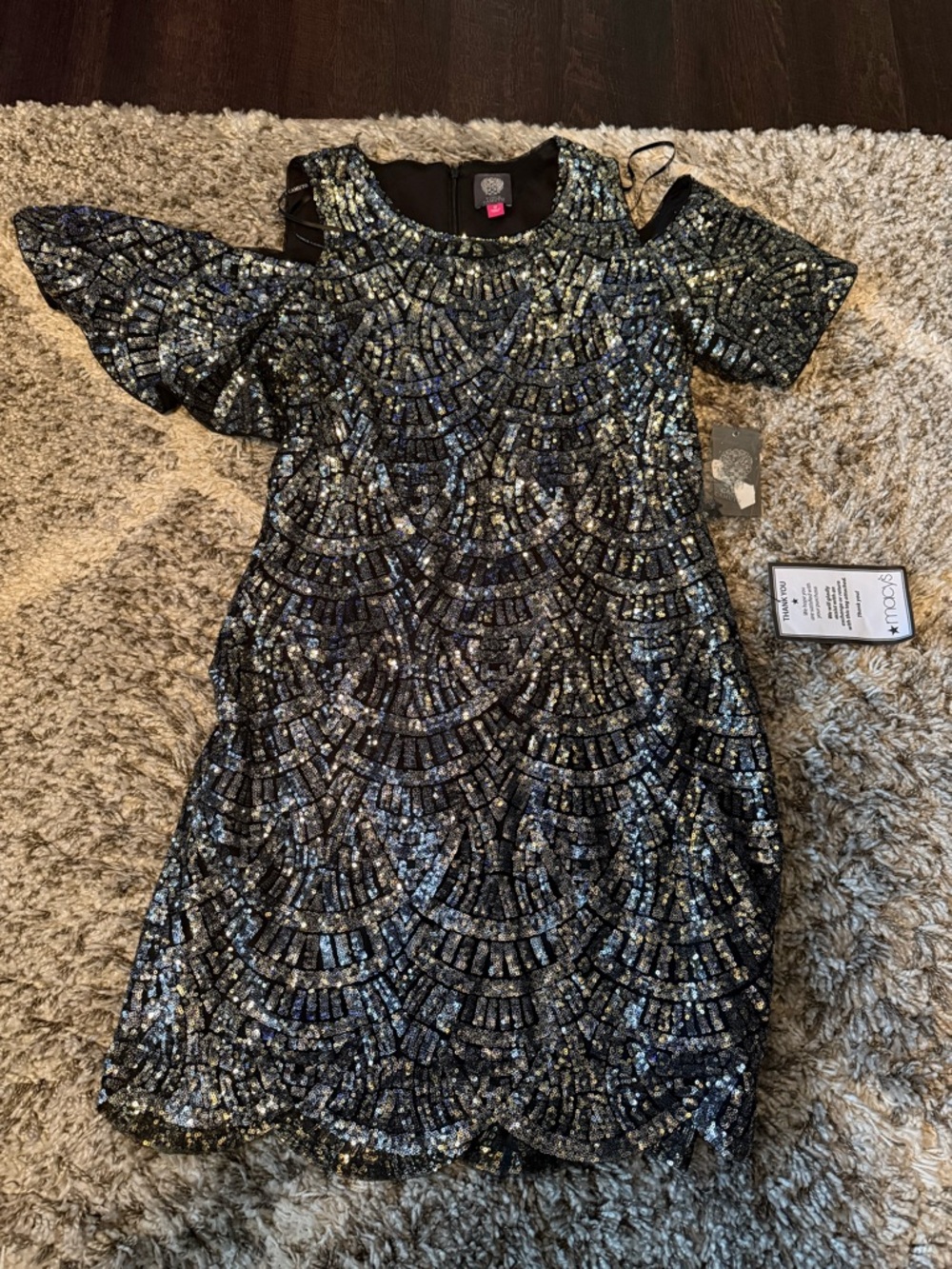NWT Vince Camuto & Silver Sequin Cold-Shoulder Party Dress